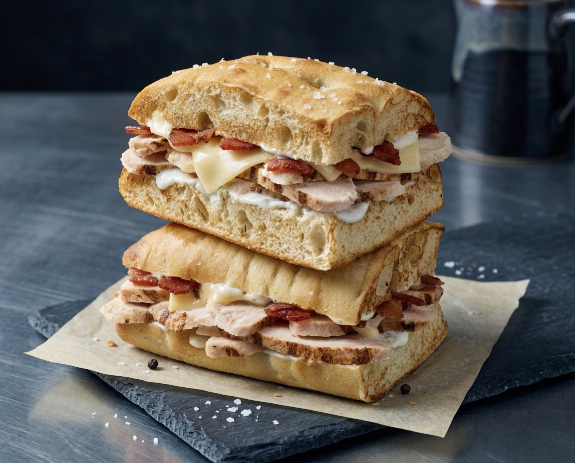 Grilled chicken ciabatta sandwich with bacon and cheddar from Panera Bread